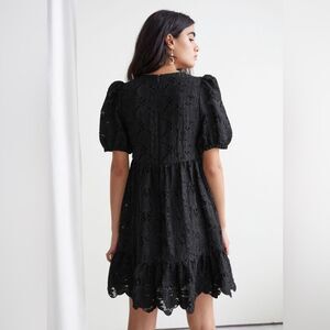 & Other Stories Black Lace Mini Dress with Puff Sleeves